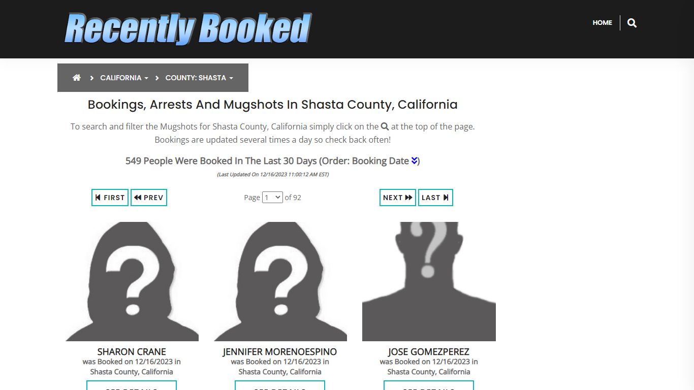 Bookings, Arrests and Mugshots in Shasta County, California